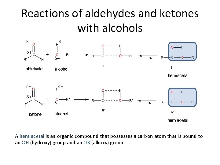 Reactions of aldehydes and ketones with alcohols A hemiacetal is an organic compound that