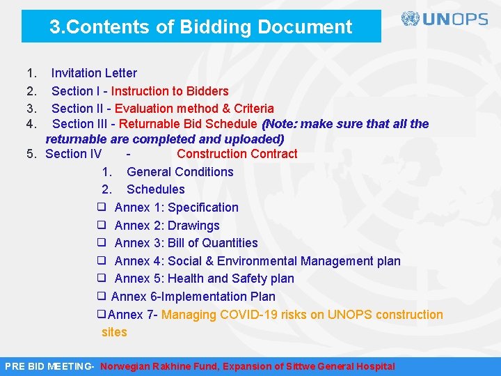 3. Contents of Bidding Document 1. 2. 3. 4. Invitation Letter Section I -