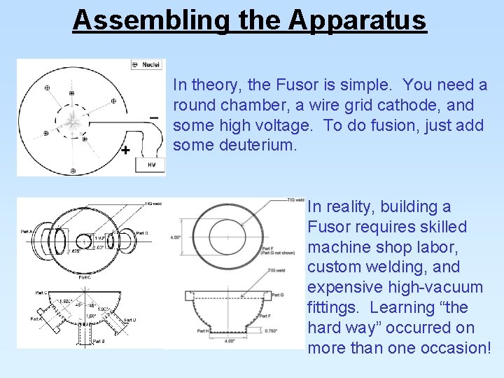 Assembling the Apparatus In theory, the Fusor is simple. You need a round chamber,