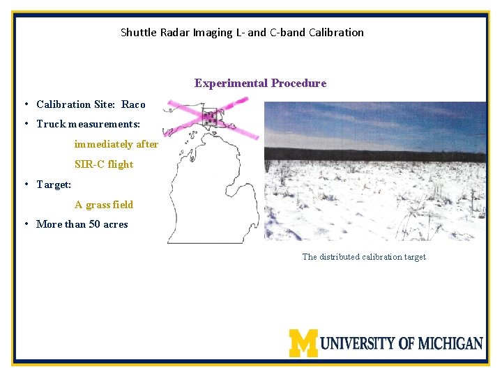 Shuttle Radar Imaging L- and C-band Calibration Experimental Procedure • Calibration Site: Raco •