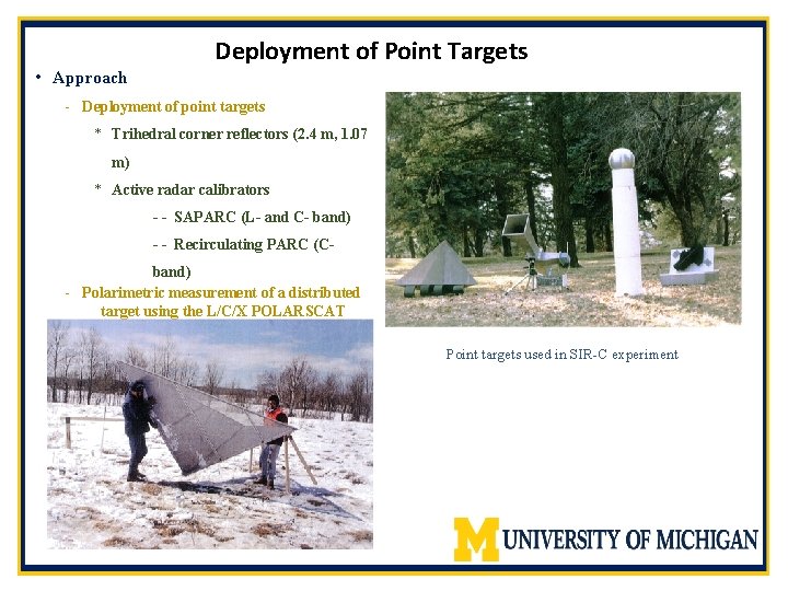 Deployment of Point Targets • Approach - Deployment of point targets * Trihedral corner