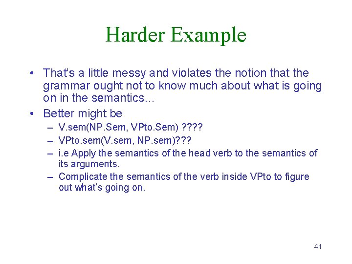 Harder Example • That’s a little messy and violates the notion that the grammar