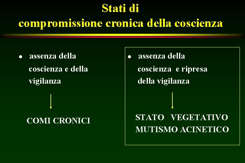 Stati di compromissione cronica della coscienza l assenza della coscienza e della vigilanza coscienza