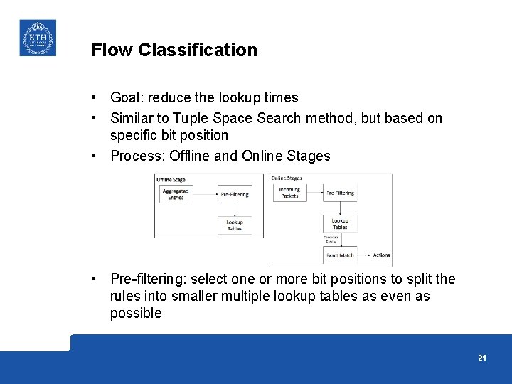 Flow Classification • Goal: reduce the lookup times • Similar to Tuple Space Search