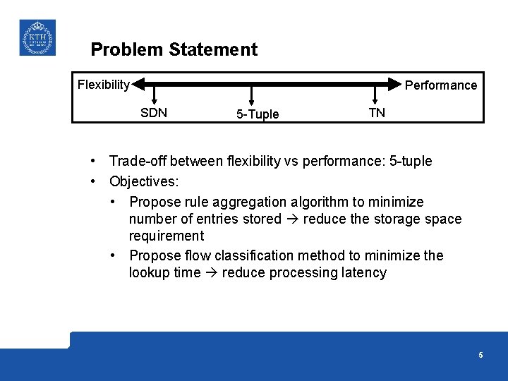 Problem Statement Flexibility Performance SDN 5 -Tuple TN • Trade-off between flexibility vs performance: Problem Statement Flexibility Performance SDN 5 -Tuple TN • Trade-off between flexibility vs performance: