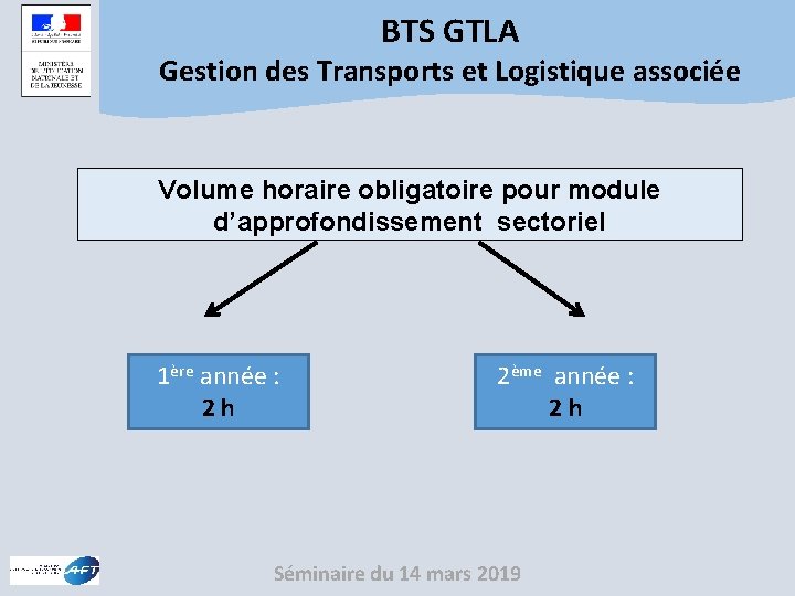 BTS GTLA Gestion des Transports et Logistique associée Volume horaire obligatoire pour module d’approfondissement