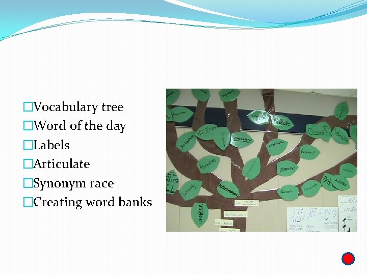 �Vocabulary tree �Word of the day �Labels �Articulate �Synonym race �Creating word banks 