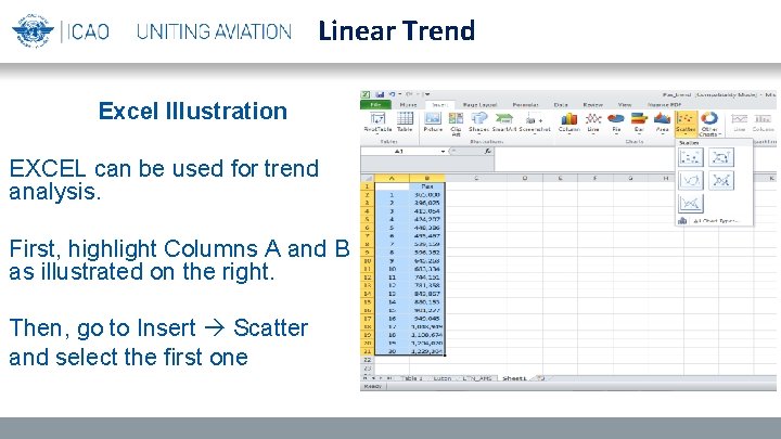 Linear Trend Excel Illustration EXCEL can be used for trend analysis. First, highlight Columns