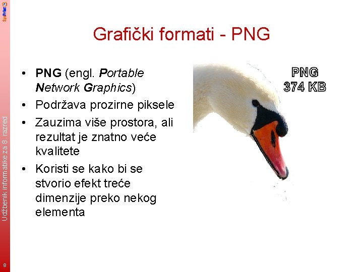 Udžbenik informatike za 8. razred Grafički formati - PNG 8 • PNG (engl. Portable