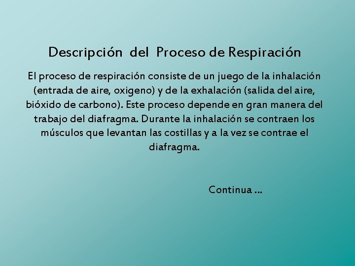 Descripción del Proceso de Respiración El proceso de respiración consiste de un juego de