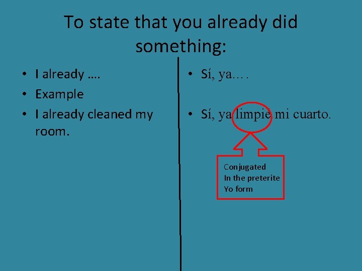 To state that you already did something: • I already …. • Example •