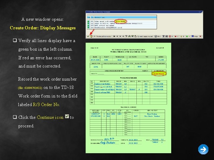 A new window opens: Create Order: Display Messages q Verify all lines display have