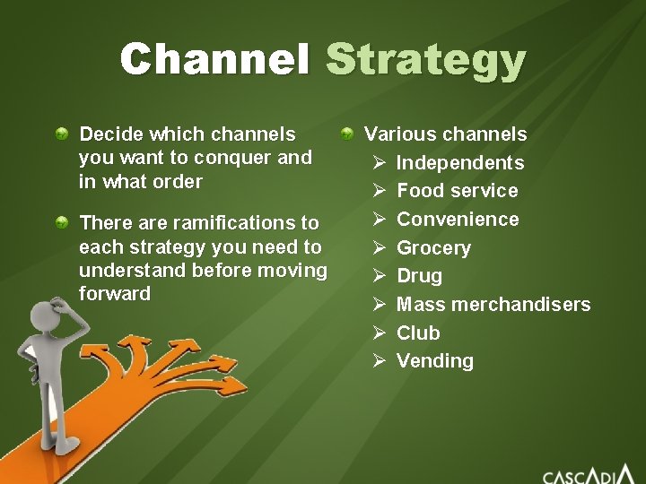 Channel Strategy Decide which channels you want to conquer and in what order There