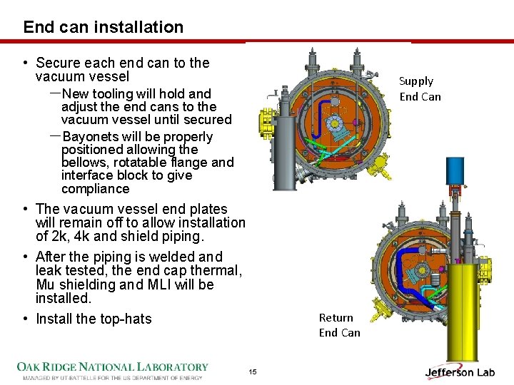 End can installation • Secure each end can to the vacuum vessel －New tooling