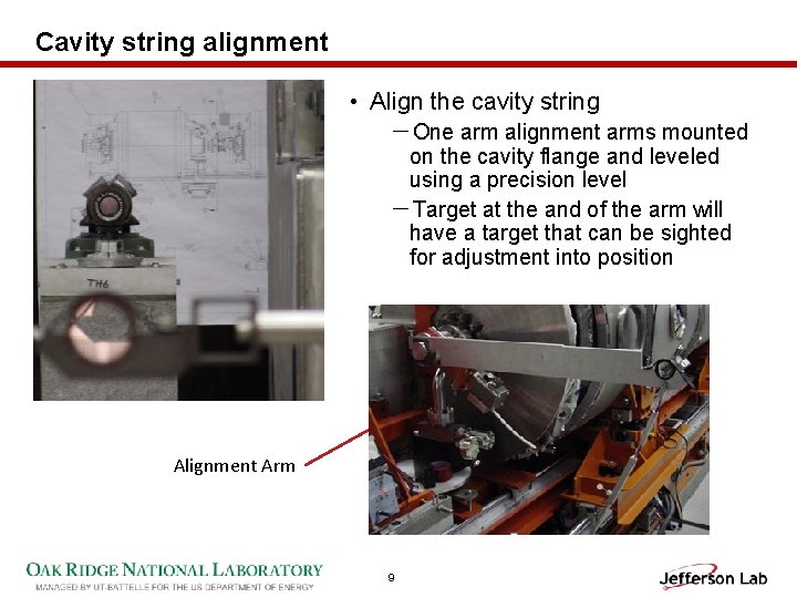 Cavity string alignment • Align the cavity string －One arm alignment arms mounted on
