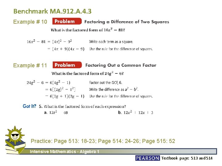 Benchmark MA. 912. A. 4. 3 Example # 10 Example # 11 Practice: Page