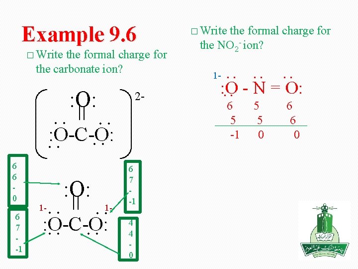 Example 9. 6 � Write the formal charge for the carbonate ion? : =