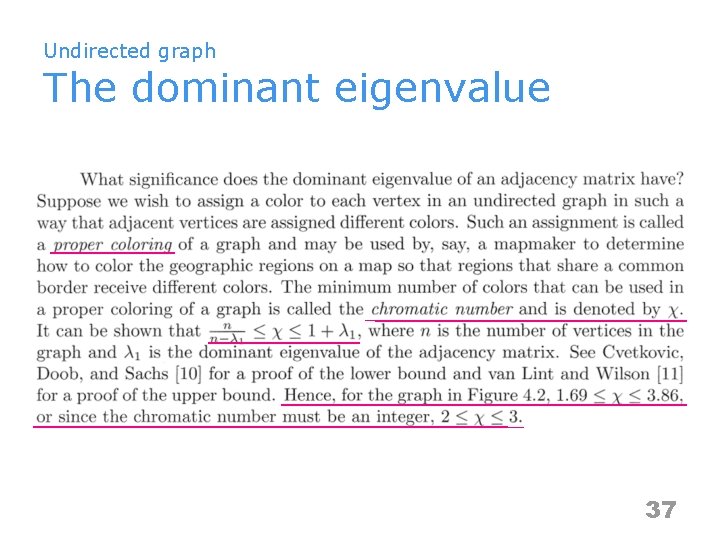 Undirected graph The dominant eigenvalue 37 