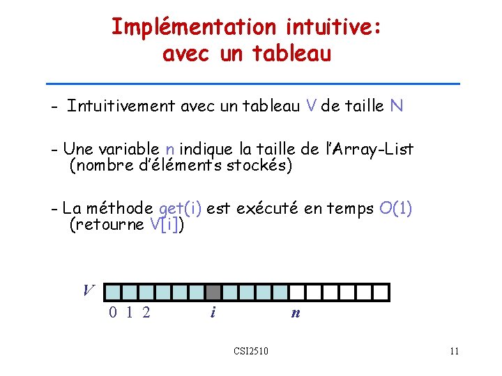 Implémentation intuitive: avec un tableau - Intuitivement avec un tableau V de taille N