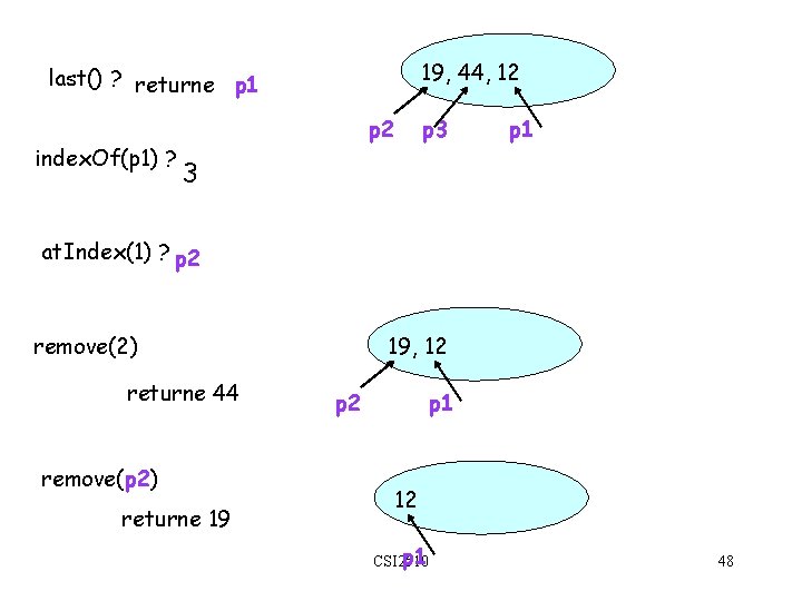19, 44, 12 last() ? returne p 1 index. Of(p 1) ? p 2