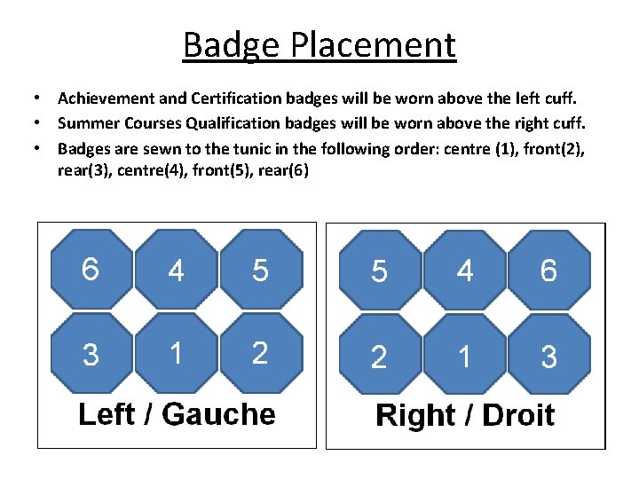 Badge Placement • Achievement and Certification badges will be worn above the left cuff.