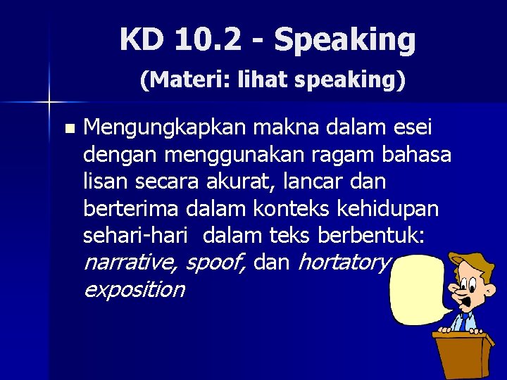 KD 10. 2 - Speaking (Materi: lihat speaking) n Mengungkapkan makna dalam esei dengan