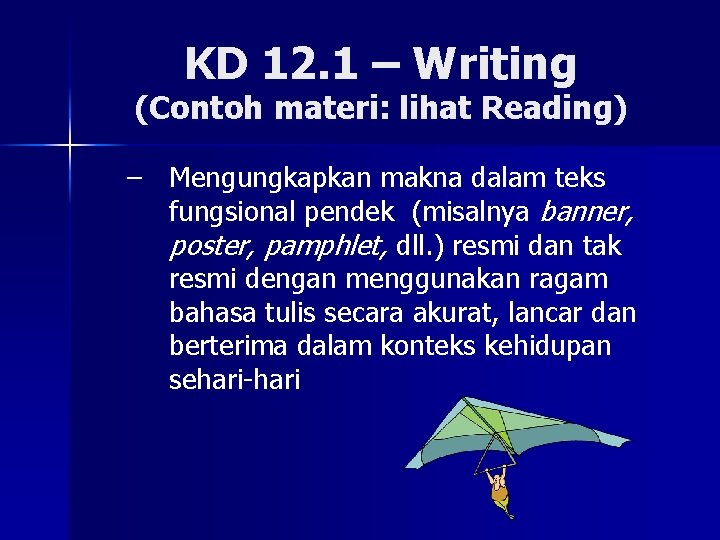 KD 12. 1 – Writing (Contoh materi: lihat Reading) – Mengungkapkan makna dalam teks