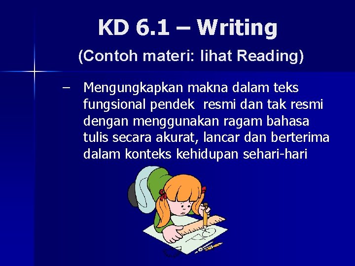 KD 6. 1 – Writing (Contoh materi: lihat Reading) – Mengungkapkan makna dalam teks