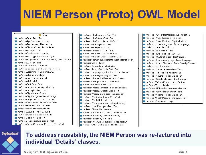 NIEM Person (Proto) OWL Model To address reusability, the NIEM Person was re-factored into
