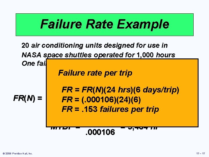 Failure Rate Example 20 air conditioning units designed for use in NASA space shuttles