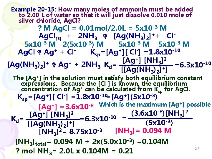 Example 20 -15: How many moles of ammonia must be added to 2. 00