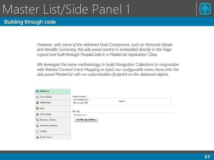 Master List/Side Panel 1 Building through code However, with some of the delivered Fluid Master List/Side Panel 1 Building through code However, with some of the delivered Fluid