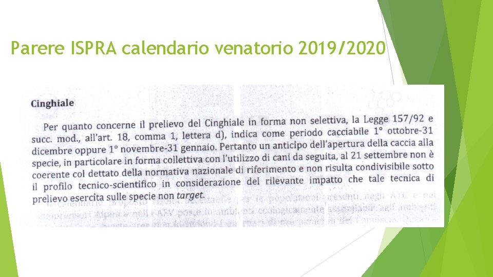 Parere ISPRA calendario venatorio 2019/2020 