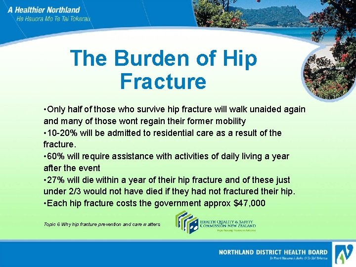 The Burden of Hip Fracture • Only half of those who survive hip fracture