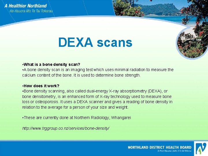 DEXA scans • What is a bone density scan? • A bone density scan