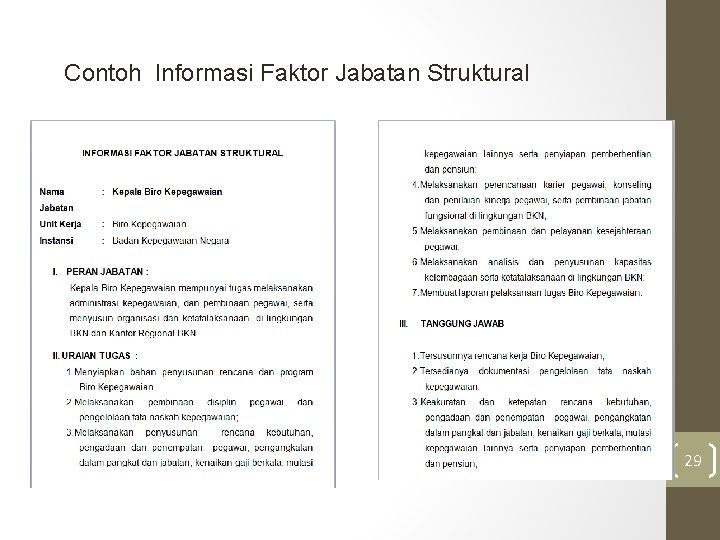 Contoh Informasi Faktor Jabatan Struktural (Lihat File Lampiran II) 29 