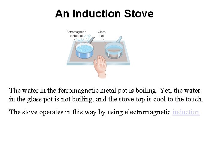 An Induction Stove The water in the ferromagnetic metal pot is boiling. Yet, the