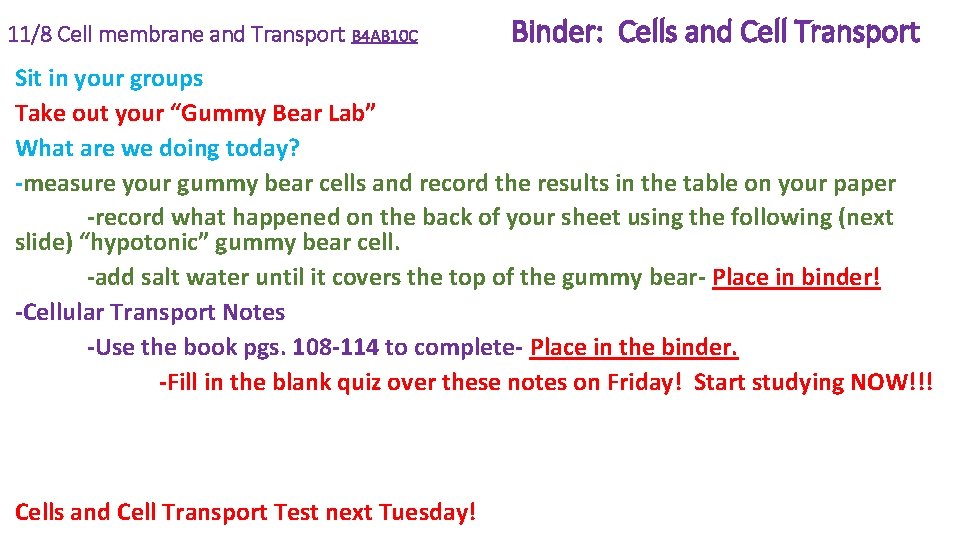 11/8 Cell membrane and Transport B 4 AB 10 C Binder: Cells and Cell