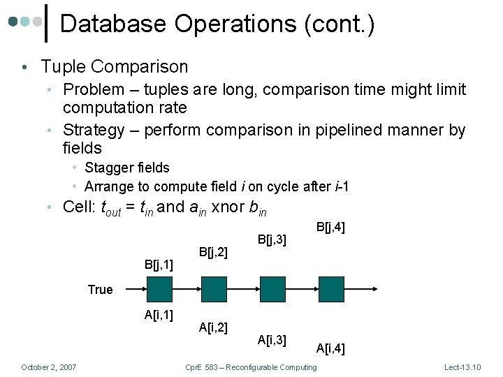 Database Operations (cont. ) • Tuple Comparison • Problem – tuples are long, comparison