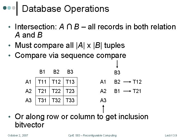 Database Operations • Intersection: A ∩ B – all records in both relation A