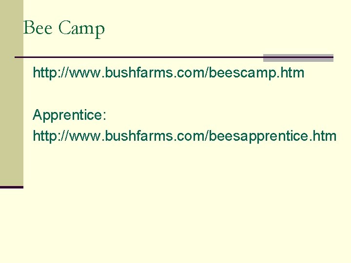 Bee Camp http: //www. bushfarms. com/beescamp. htm Apprentice: http: //www. bushfarms. com/beesapprentice. htm 