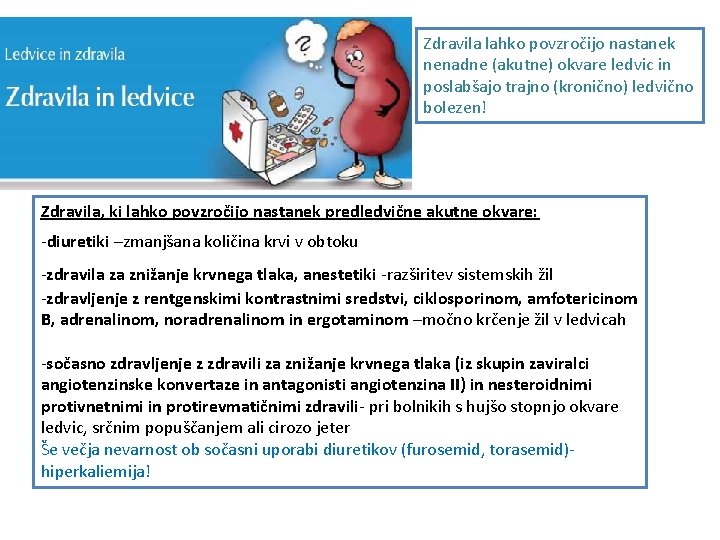 Zdravila lahko povzročijo nastanek nenadne (akutne) okvare ledvic in poslabšajo trajno (kronično) ledvično bolezen!