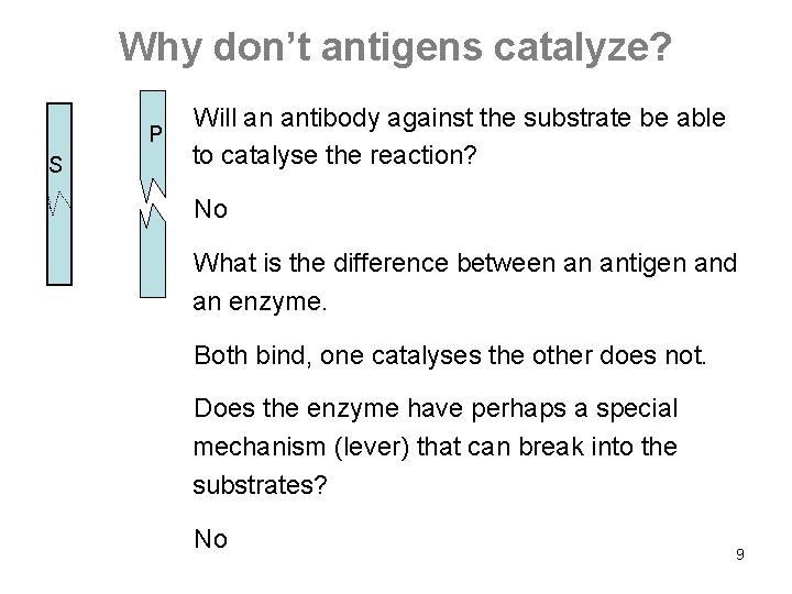Why don’t antigens catalyze? P S Will an antibody against the substrate be able