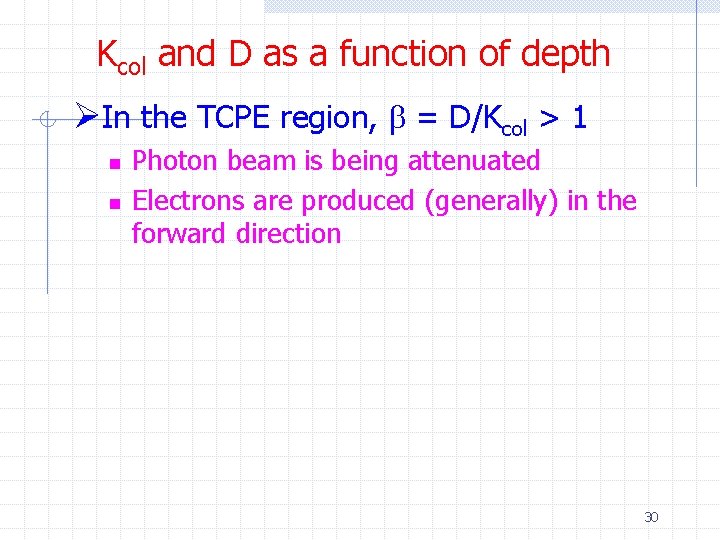 Kcol and D as a function of depth ØIn the TCPE region, b =