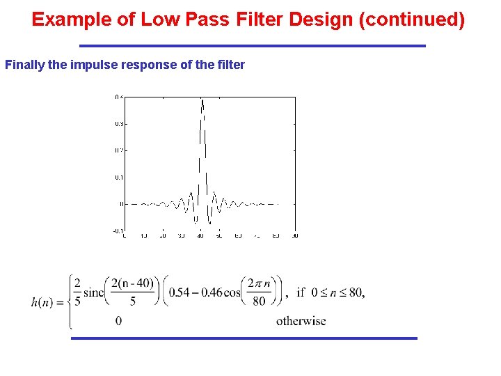 Example of Low Pass Filter Design (continued) Finally the impulse response of the filter
