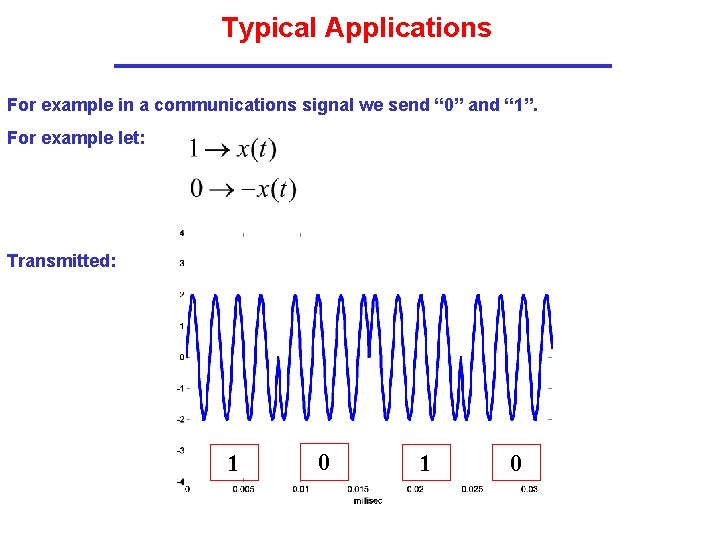 Typical Applications For example in a communications signal we send “ 0” and “