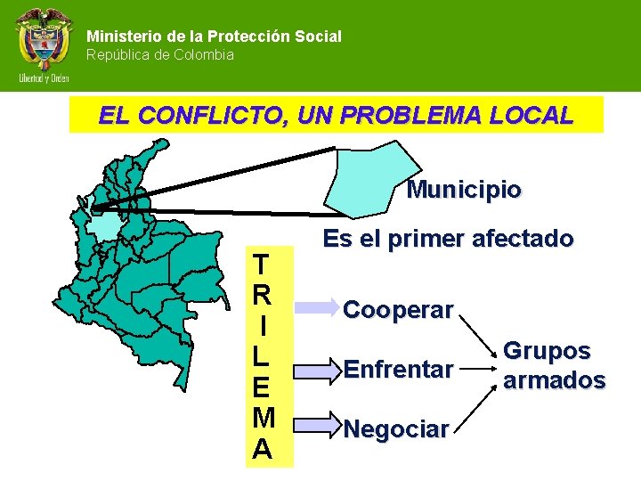 Ministerio de la Protección Social República de Colombia EL CONFLICTO, UN PROBLEMA LOCAL Municipio