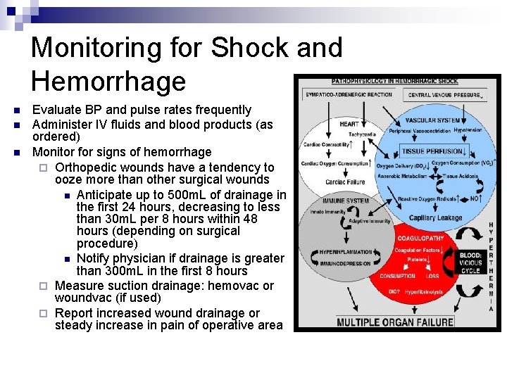 Monitoring for Shock and Hemorrhage n n n Evaluate BP and pulse rates frequently