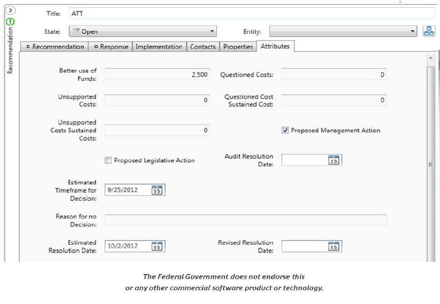 EWP Recommendation Attributes 
