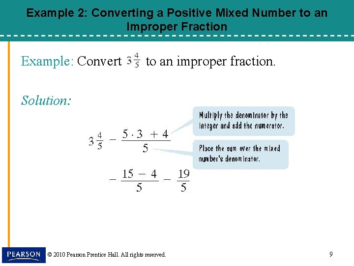 Example 2: Converting a Positive Mixed Number to an Improper Fraction Example: Convert to